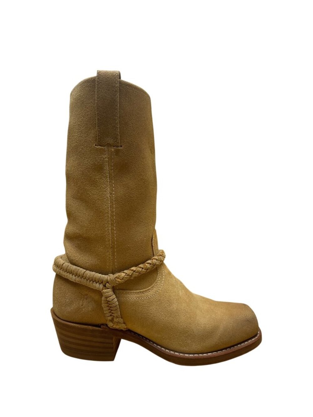 Frye Men’s Yellow Suede Braided Strap High Shaft Western Boots Size 8 1/2 M